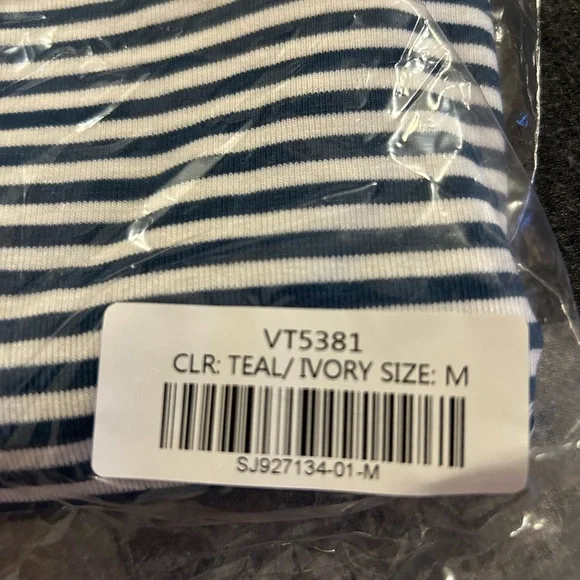 Lulus Charming Necessity White and Teal Striped Long Sleeve Bodysuit NWT Medium - Picture 5 of 5